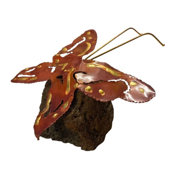 Metal Butterfly Sculpture Lava Rock Home Decor Art Vintage Mid Century Figurine - Picture 14 of 16
